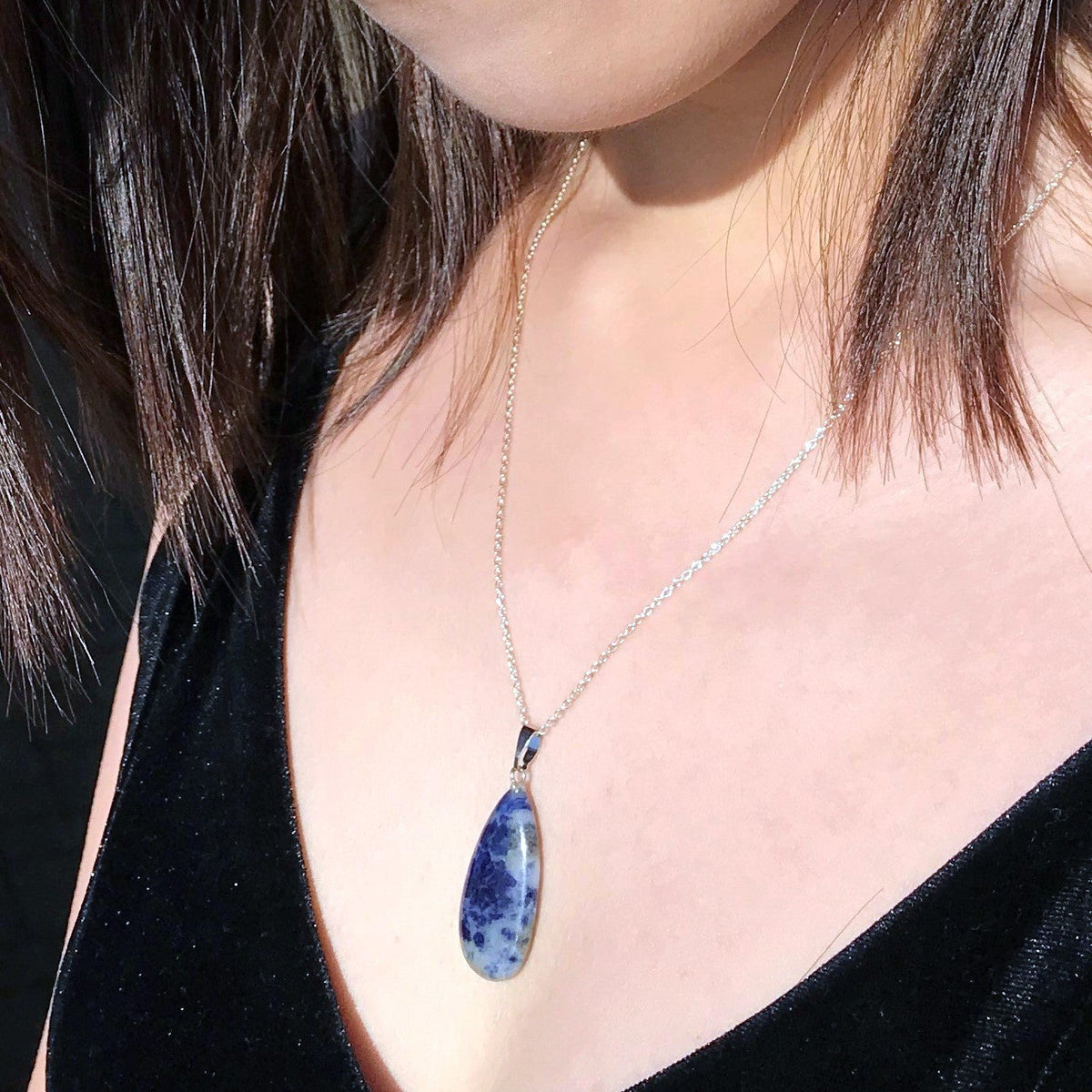 Sodalite Sterling Silver Necklace, Sodalite Pendant Necklace, Gemstone Necklace | by nlanlaVictory