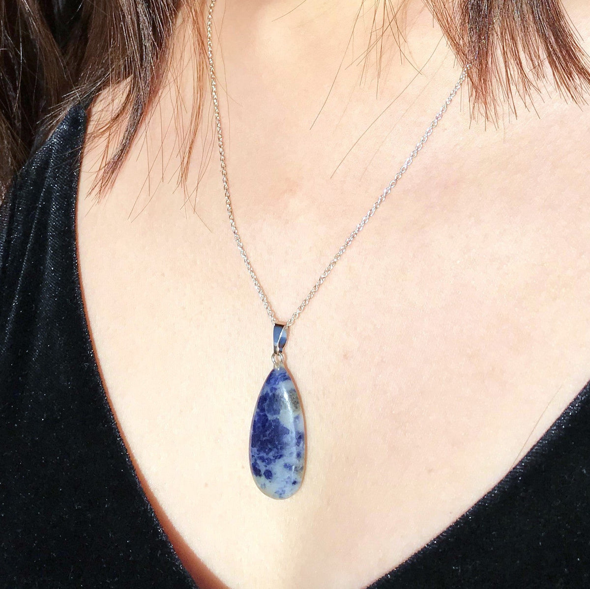 Sodalite Sterling Silver Necklace, Sodalite Pendant Necklace, Gemstone Necklace | by nlanlaVictory